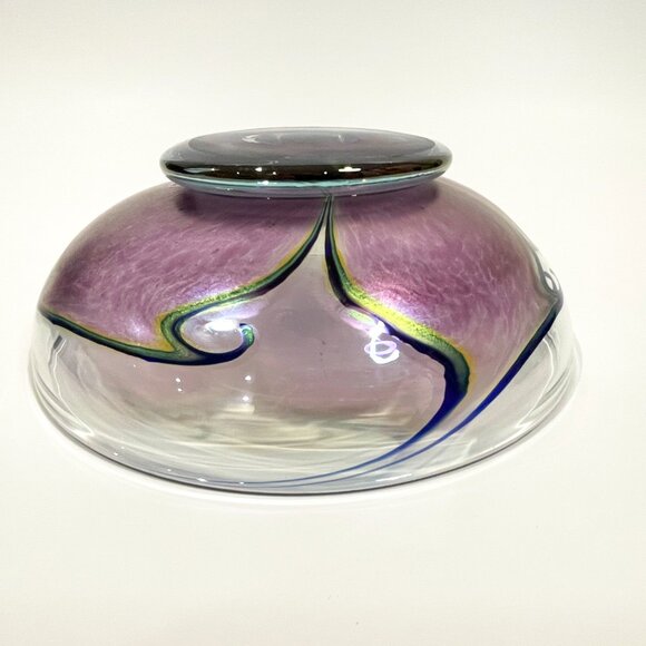Robert Held Art Glass Iridescent  Purple, Blue, Yellow 8” Bowl (unsigned) - Picture 7 of 8